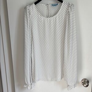 CeCe White and Black Polka Dot Blouse